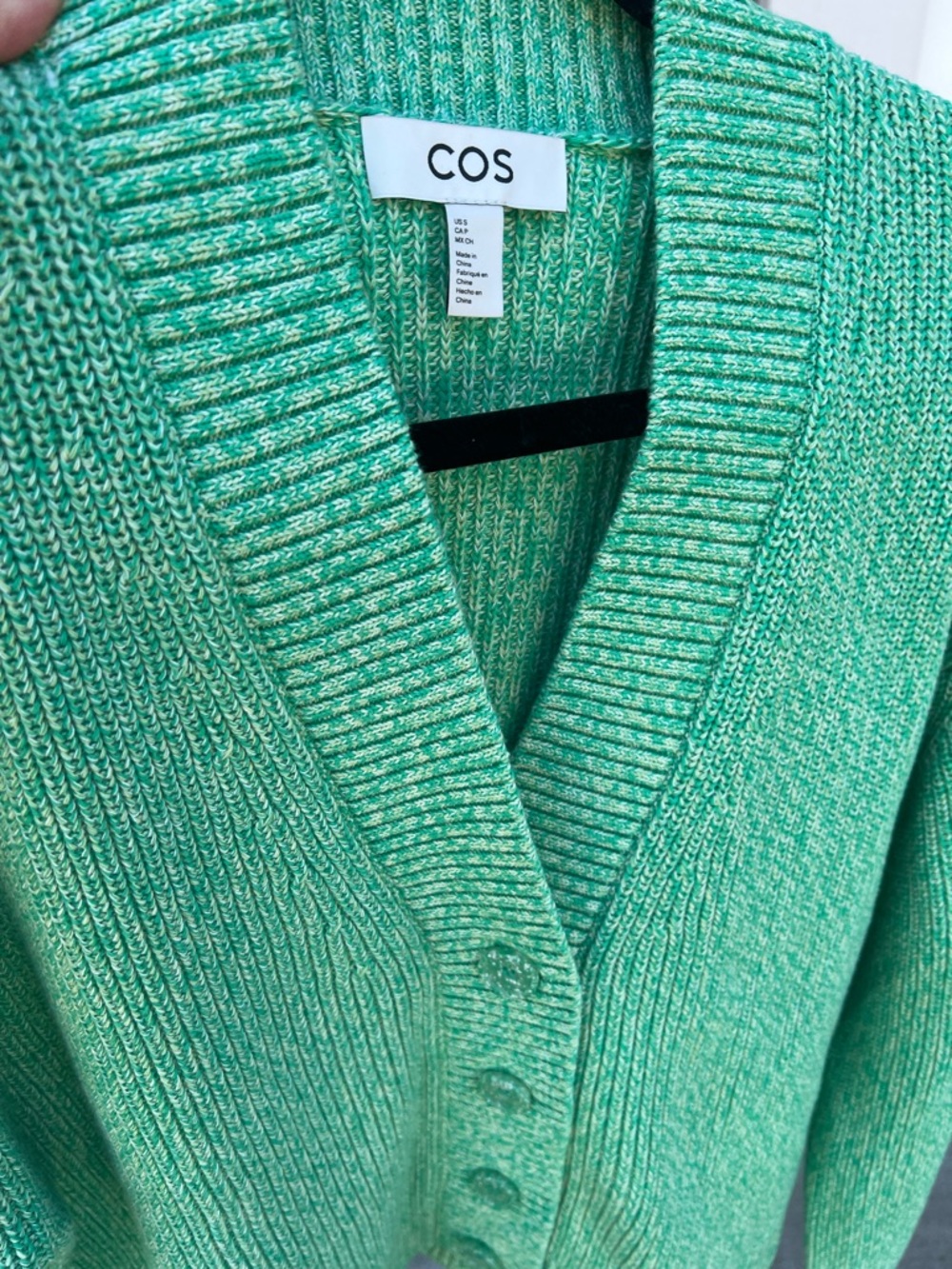 COS Green Ribbed Button-Front Cardigan small - Picture 7 of 8